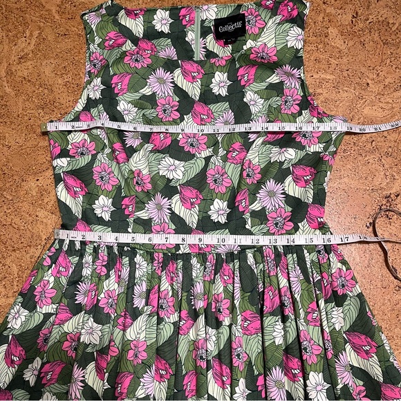 Collectif Candice Palm Blush Floral Swing Dress In Sz L/10 - Picture 11 of 12